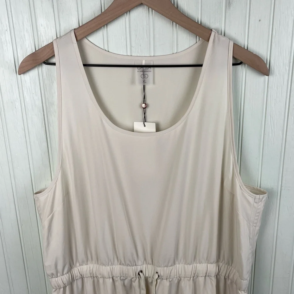 NEW Calia Racerback Midi Dress Birch Women's Size XL Drawstring Waist Athleisure - Picture 4 of 10